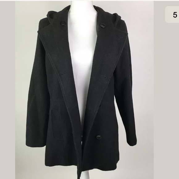 Black Hooded Pea Coat Women’s Small - Picture 5 of 8